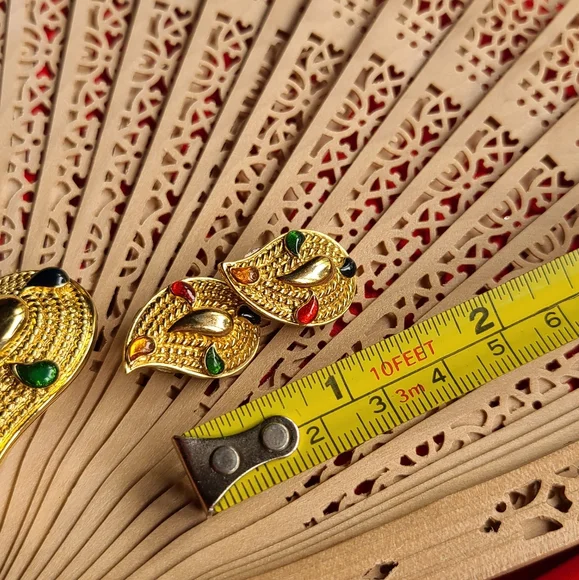 Elegant Gold-Tone Brooch Set Multicolor Accents With Matching Clip On Earrings